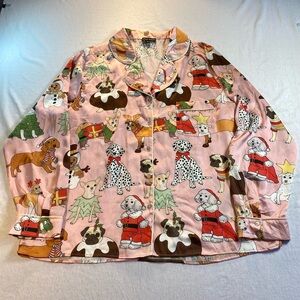 Karen Mabon satin pink Christmas dogs pajama top. Size XL.
